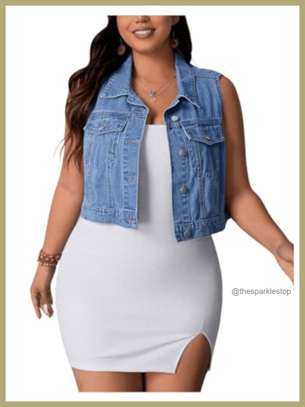 Plus Size Denim Vest Sleeveless Cropped Jean Jacket